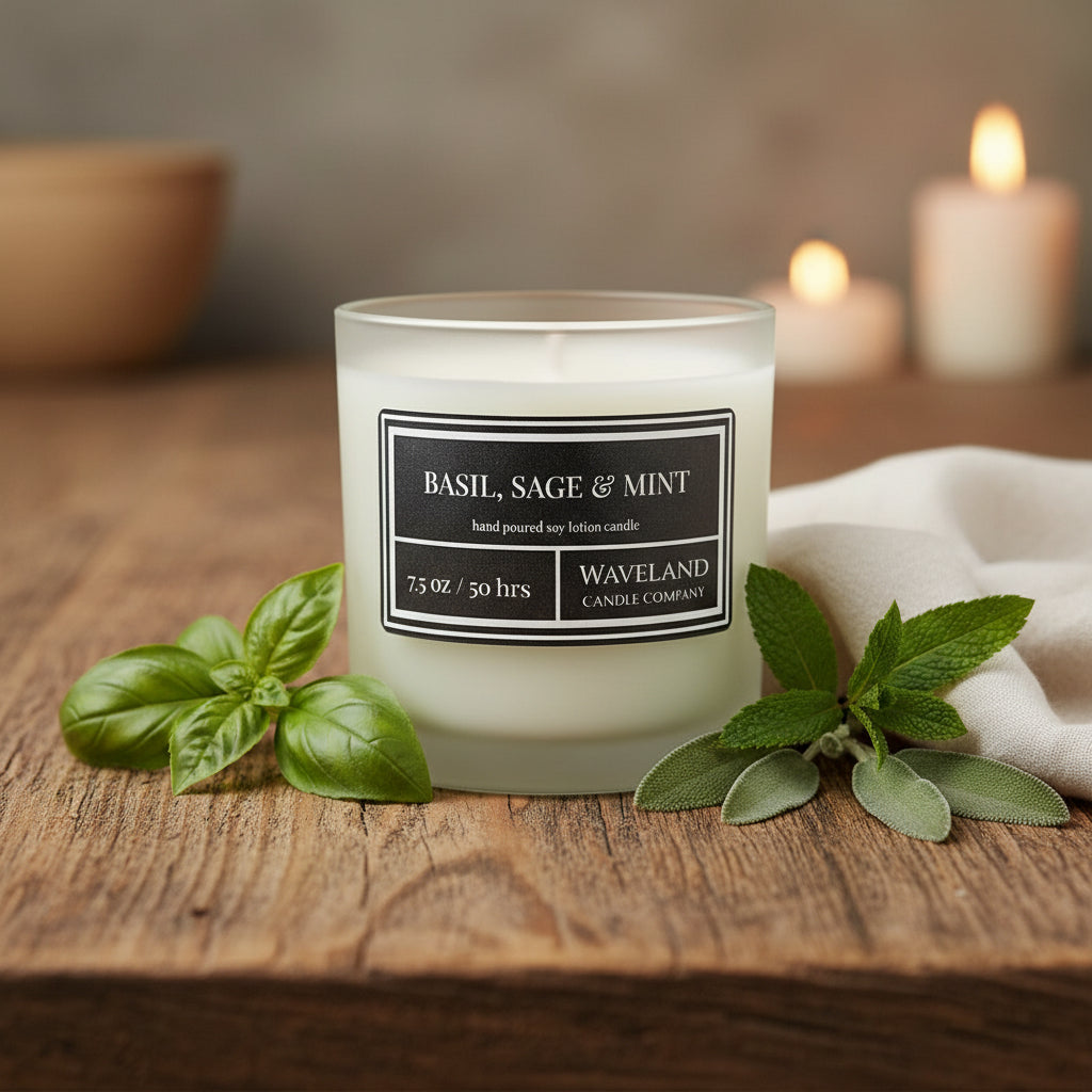 7.5 oz Basil Sage & Mint Soy Lotion Candle