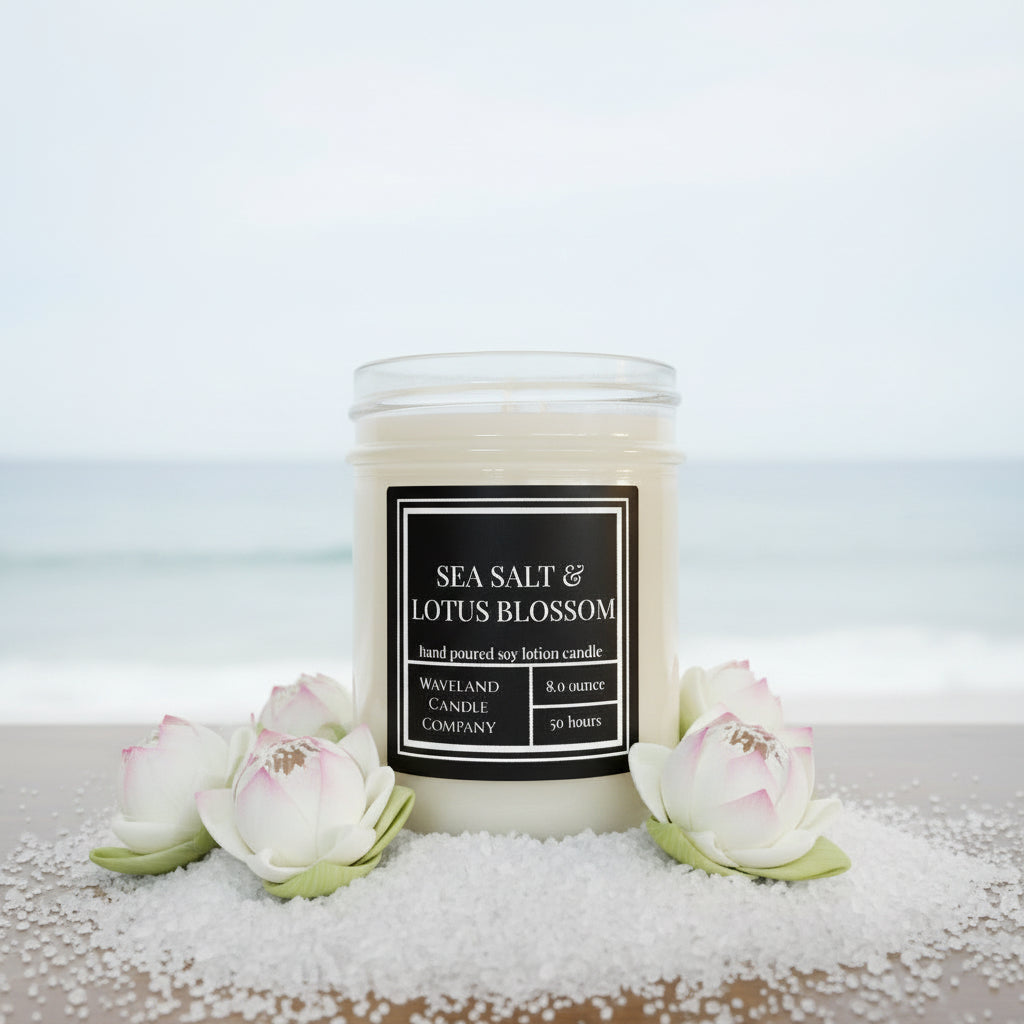 Sea Salt & Blossom Soy Lotion Candle, 8 oz - open