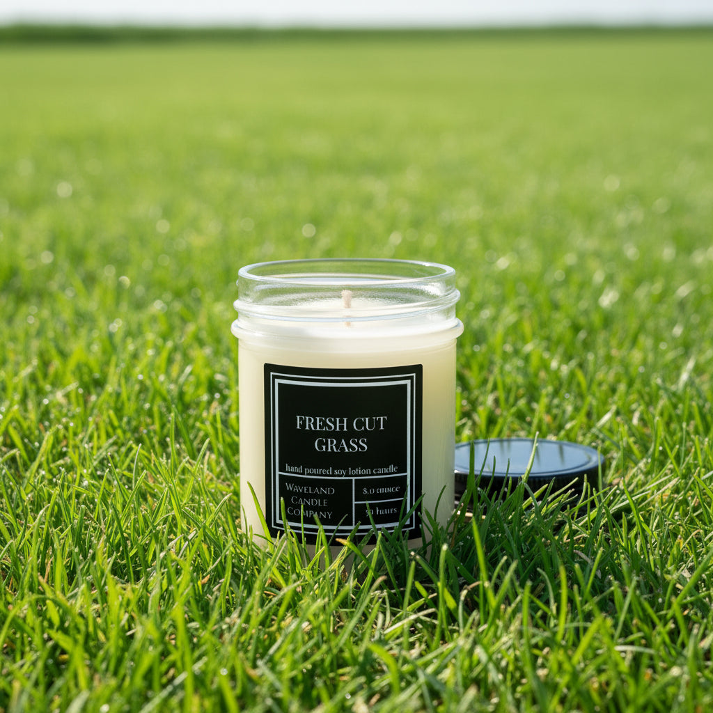 8.0 oz Fresh Cut Grass Soy Candle - open