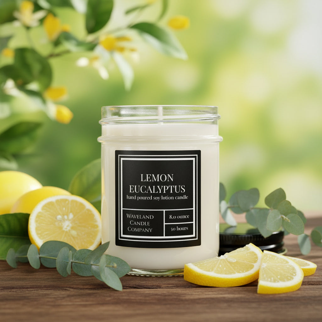 8.0 oz Lemon Eucalyptus Soy Candle - open