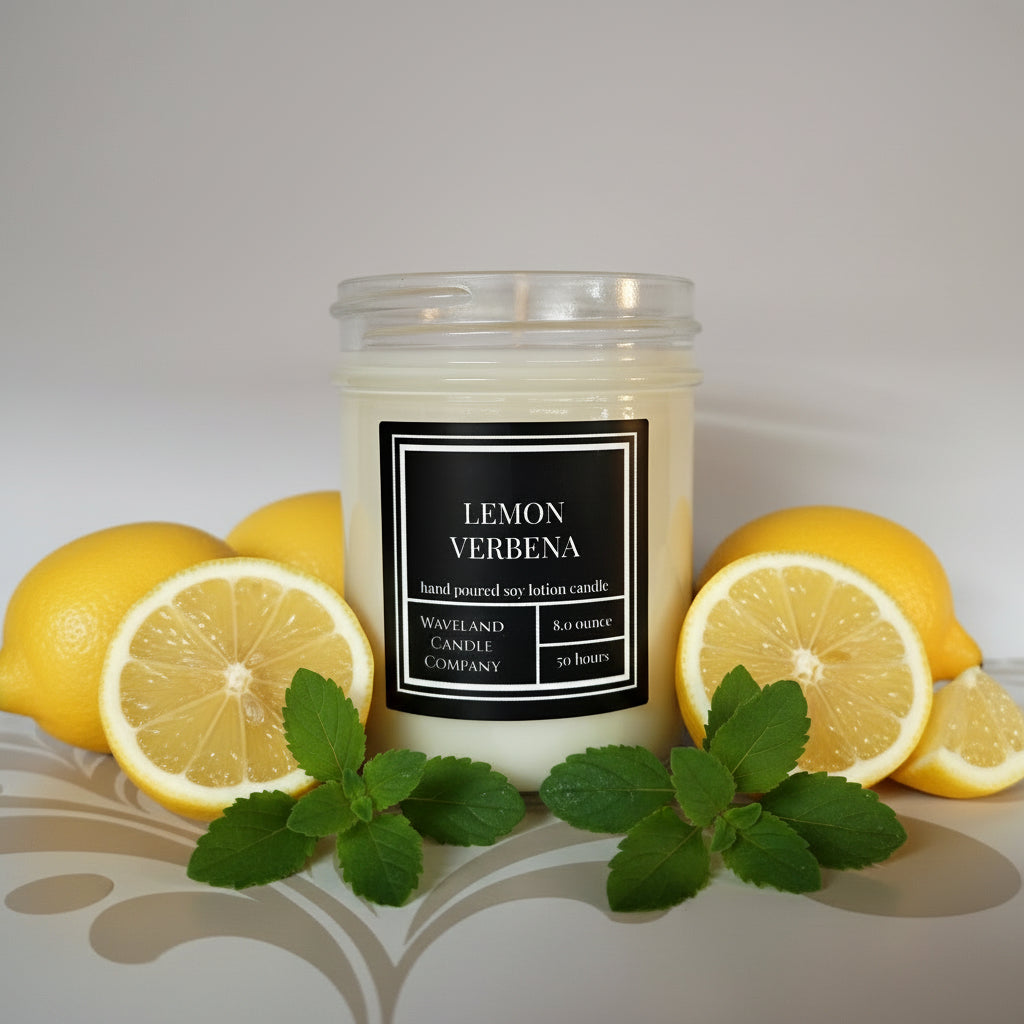 8.0 oz Lemon Verbena Soy Lotion Candle - open