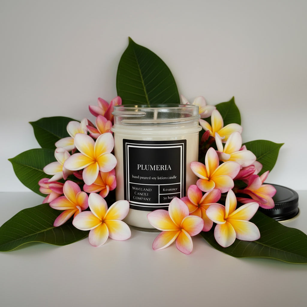 8.0 oz Plumeria Soy Lotion Candle - open 