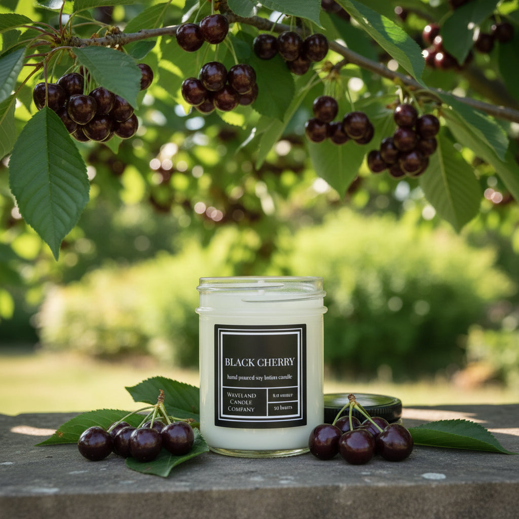 8 oz Black Cherry Soy Candle - open 