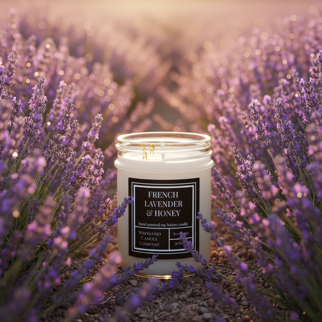 8 oz French Lavender Honey Soy Candle - open