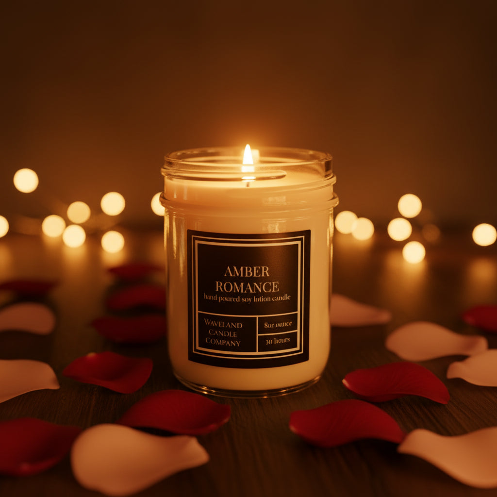 8.0 oz Amber Romance Soy Candle - open 