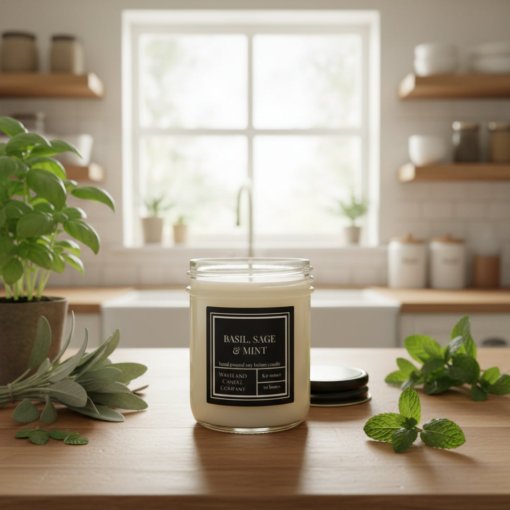 8.0 oz Basil Sage Mint Soy Candle - Open