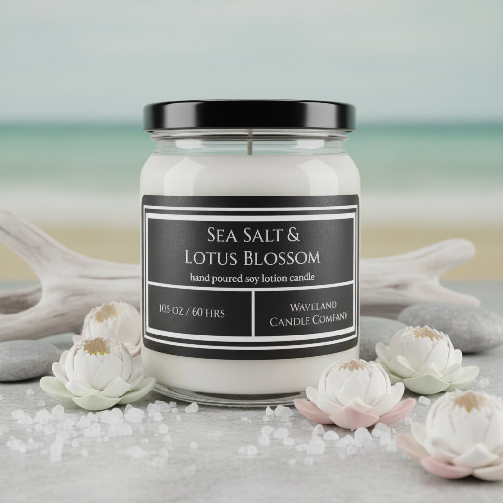 10.5 oz Sea Salt & Lotus Blossom Soy Lotion Candle