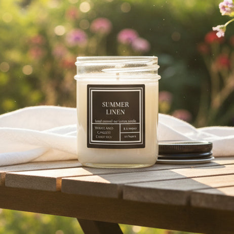 8 oz Summer Linen Soy Lotion Candle - Open